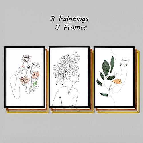 Art Frams 1- 3 Art Line paintings By 3 Frams