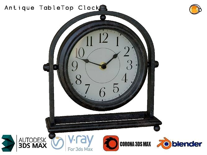 Table Clock antiqued mantel 3D PBR Model 3D model