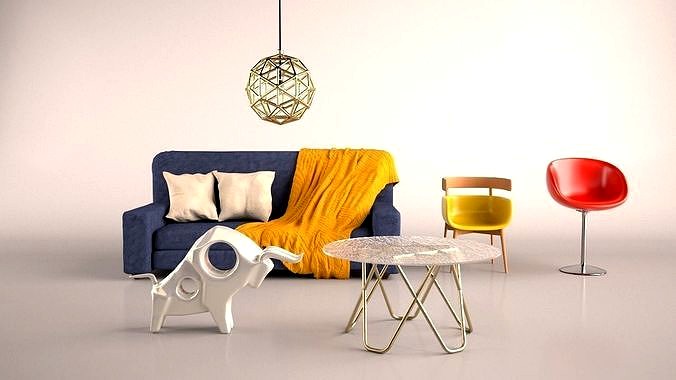 Furniture for living room Sofa chairs lamp and ornament