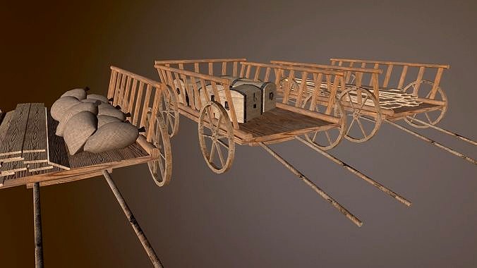 3 Medieval carriage in low poly 3D model UPD