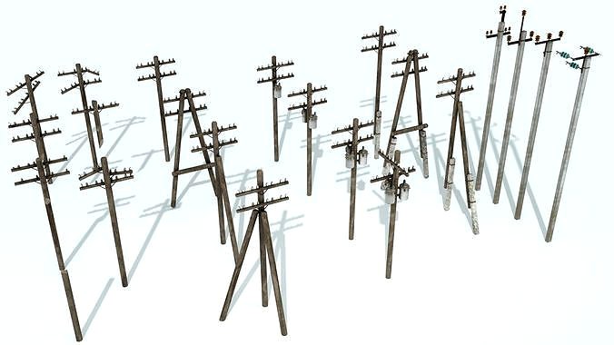 Set electric poles whole and broken