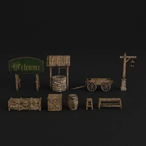 OLD MEDIEVAL PROPS ASSET AND GROUND TILEABLE