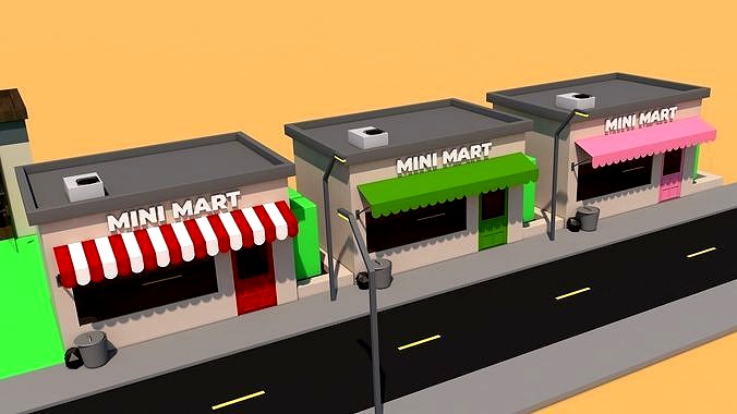 low-poly shop mini mart model