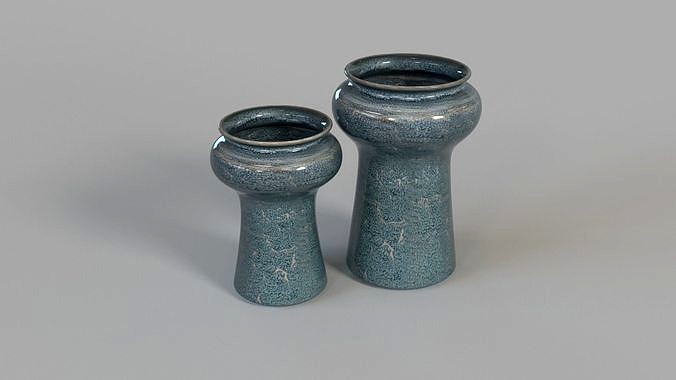 Snorkel Vases Blue Reactive Glaze Set Of 2