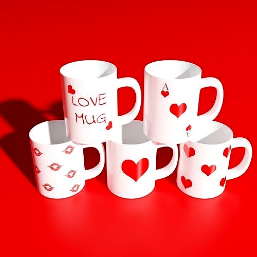 Set of 5 Valentine Coffee Mugs