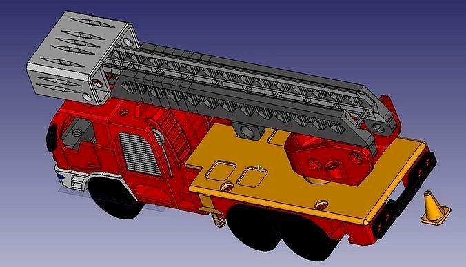 Long fire truck with ladder toy fully 3D printable | 3D