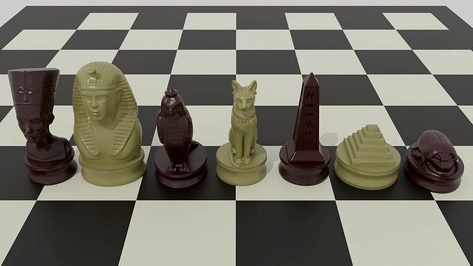Ancient Egypt Chess Set Pieces Obj 3MF Blender | 3D