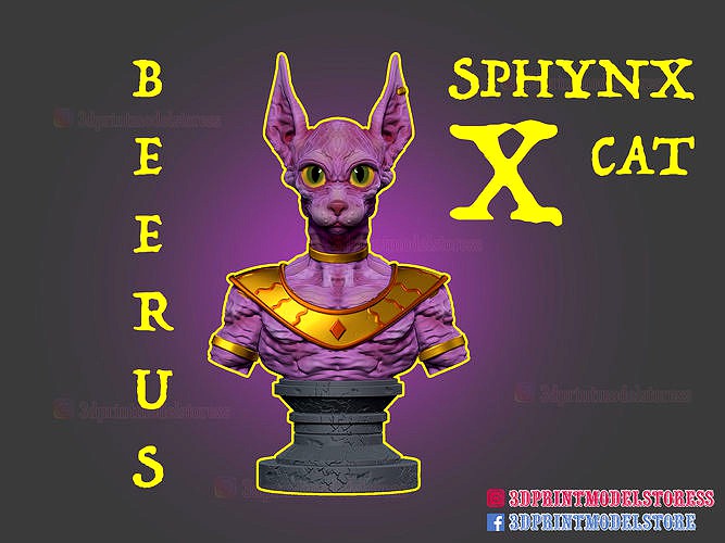 Sphynx Cat Statue x Beerus Sama Dragon Ball Super Sculpture Bust | 3D