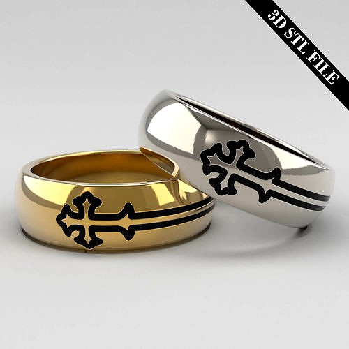 Cross wedding ring - STL file - 4 ring sizes - Ready to print | 3D