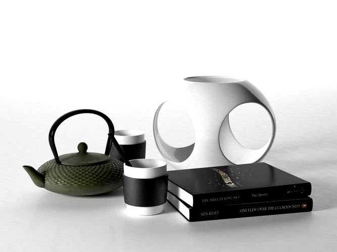 Tea Set with Sculpture and Book