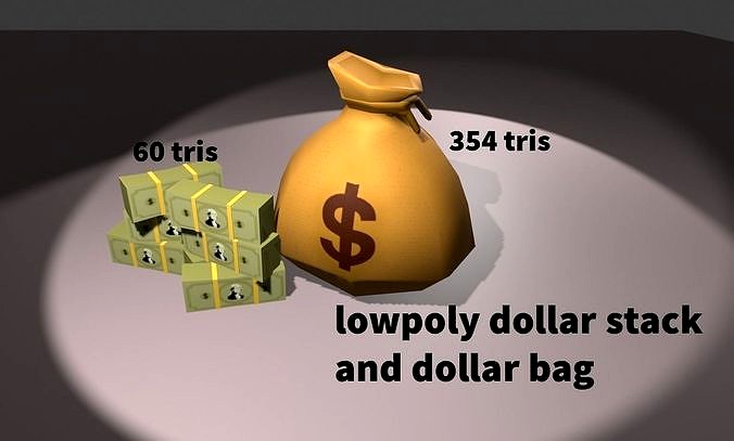 Lowpoly Dollar stack and bag