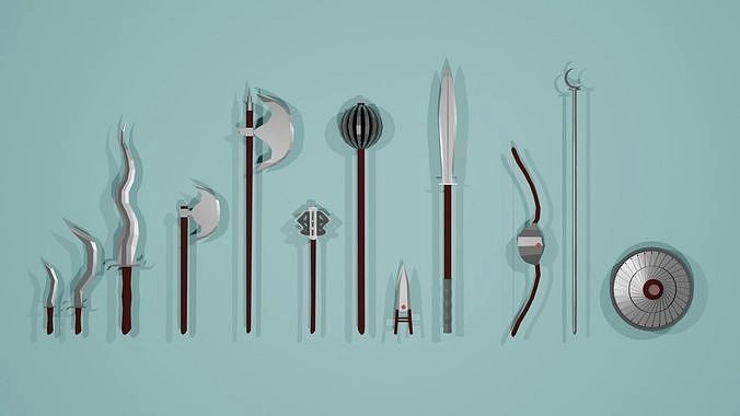 Low poly silver weapon pack