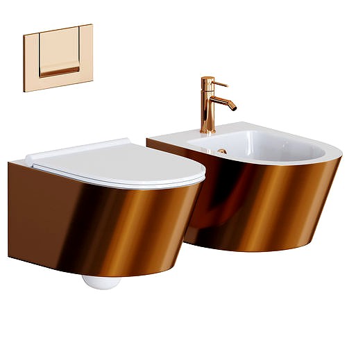 Wall hung toilet gold ceramica catalano gold and  silver