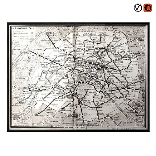 Restoration Hardware 1950s Guilmins Parisian Metro Map