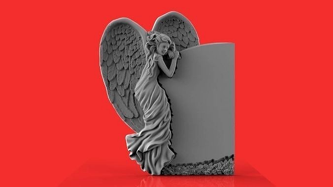 memorial tombstone with  angel | 3D