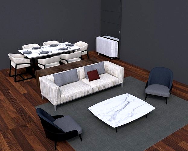 Revit Hall with dinning 3D model 2