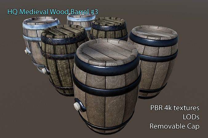 HQ PBR Medieval wood barrel 3