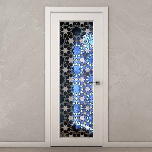 Interior door with a stained-glass arabic pattern