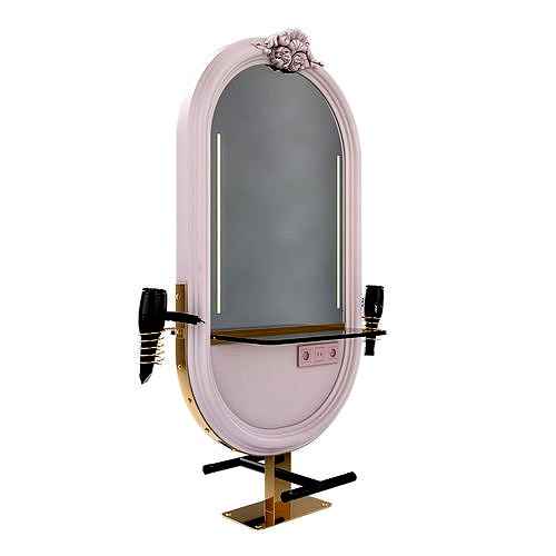 hairdresser table mirror pink gold shiny