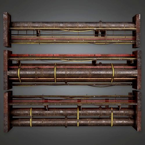 IND - Cable and Pipe Wall Set Modular 01 - PBR Game Ready