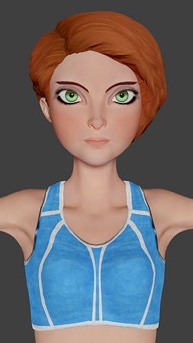 Sportswoman Cartoon 3D Model  low-poly Ready for games