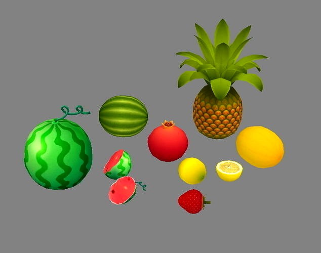 Cartoon fruits - lemon-watermelon-pineapple-strawberry-Hami