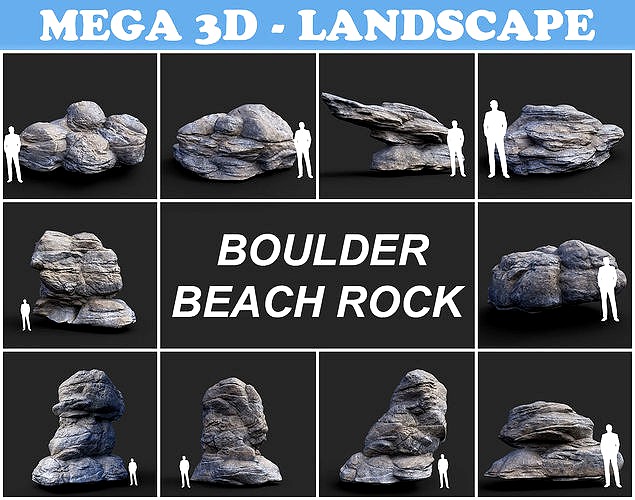 Low poly Gray Boulder Beach Rock Collection 210106