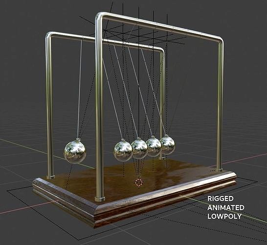 Newtons Pendulum Cradle Ball Rigged Animated Lowpoly PBR