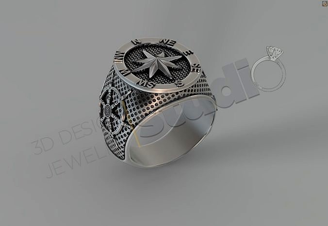 Luxury navy anchor compass sevalie ring 3d model deisgn | 3D