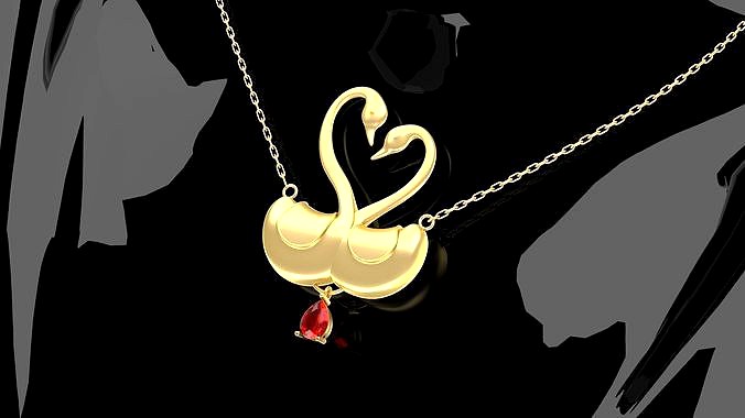 Swans Love Pendant Jewelry Gold | 3D