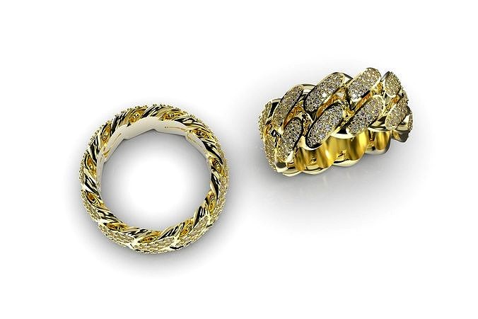 Cuban Link Ring With Stones - Size 9 | 3D