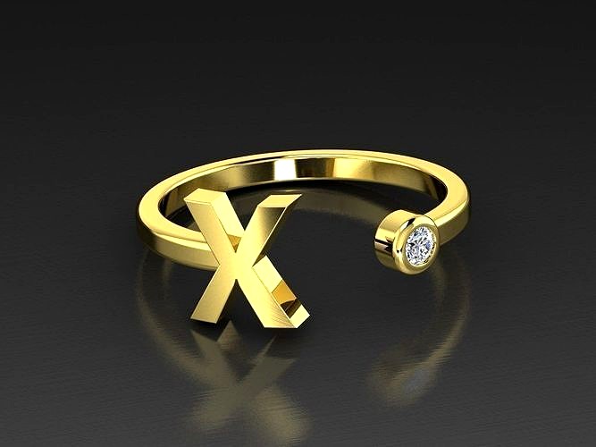 Solid Alphabet Jewelry Rings Letter X | 3D