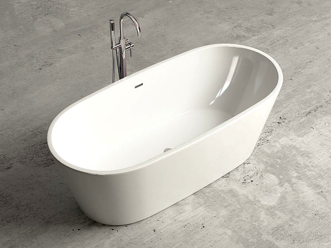 Freestanding oval bathtub with floor-mounted tap 2