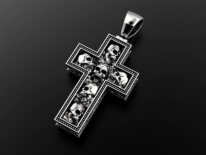 Cross with skulls and patterns | 3D