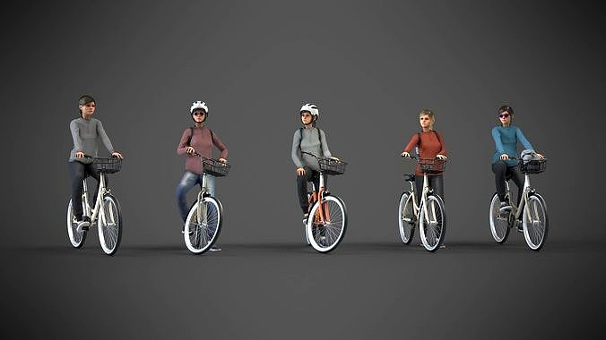 Cyclist Riding Bike  5 poses Ready to render