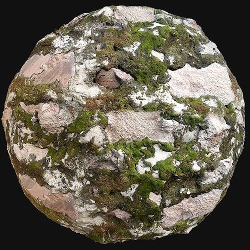 Mossy Stone wall PBR materials Texture Scan data Textur