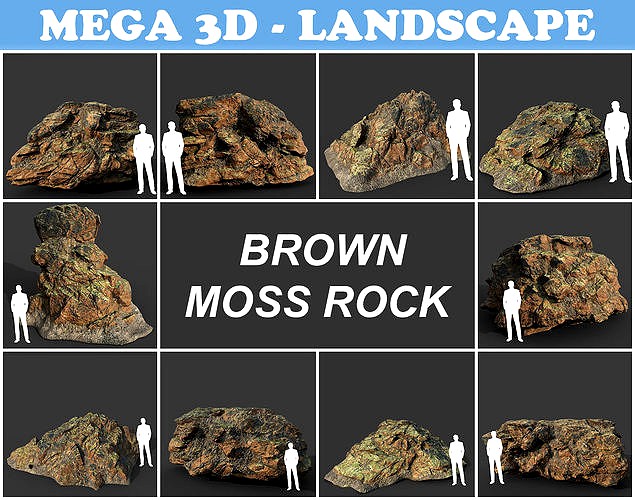 Low poly Brown Moss Rock A 210217