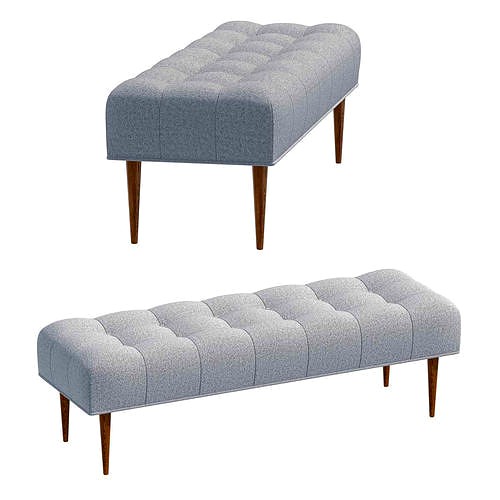 Modern Button Tufted Bench Upholstered in Pale Grey