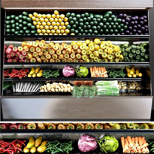 Showcase with vegetables