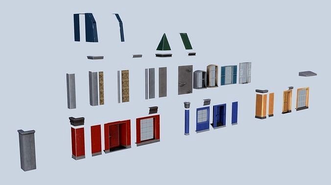 Low poly building set House constructor elements pack