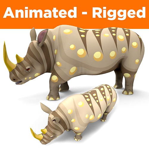 Cartoon Rhino Rigged and animated 3D Model