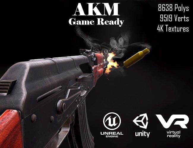 AKM 7 62mm Game ready low-poly