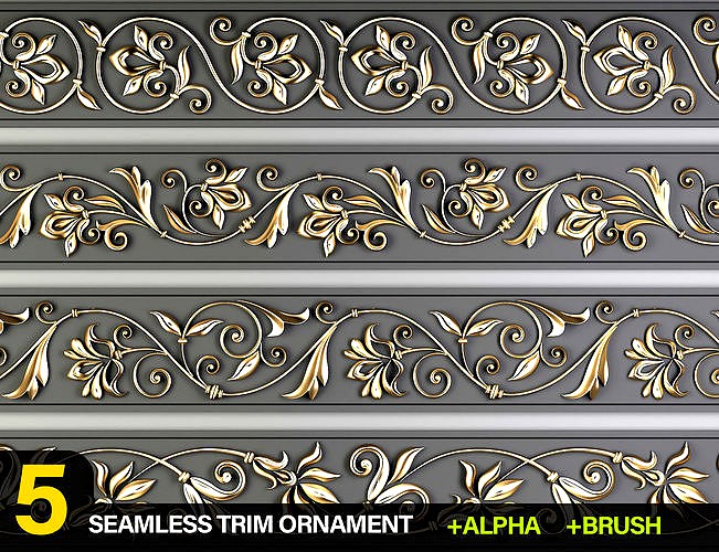 5 Decorative Seamless Trim Ornament Alpha and Brush