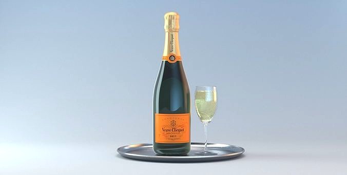 Photorealistic Champagner Bottle with Glass and Tablet