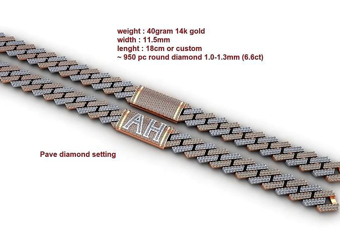 Diamond cuban chain link width 12mm no text or custom text | 3D