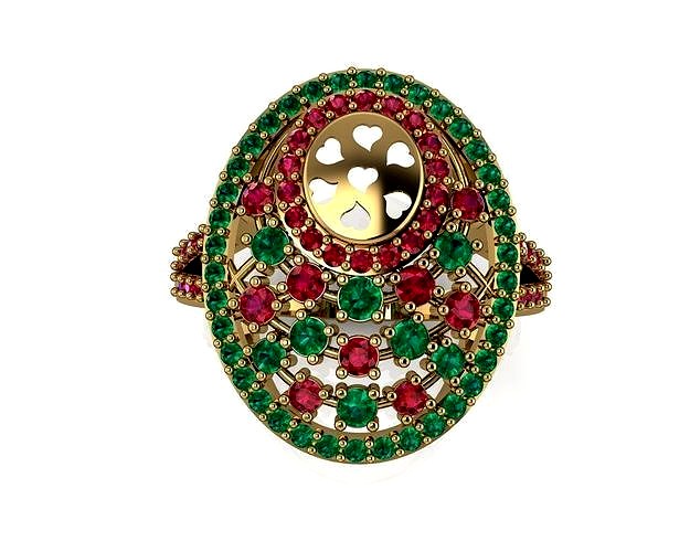 Modern ruby emerald ring | 3D