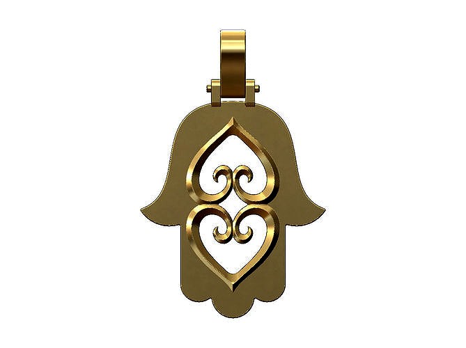 Double floral heart hand of fatima pendant  | 3D