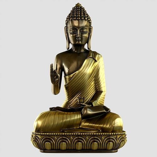 Meditating Buddha Statue with Lotus Flower 3D Model | 3D