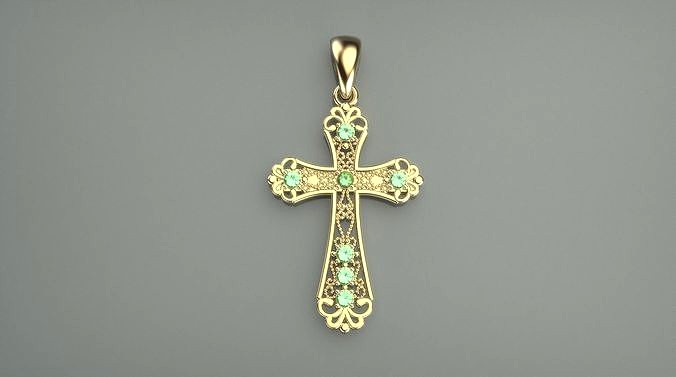 Openwork cross with gems | 3D