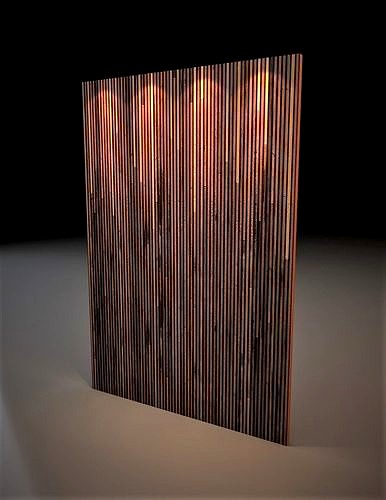 Wall panel with wood sticks and gold meta